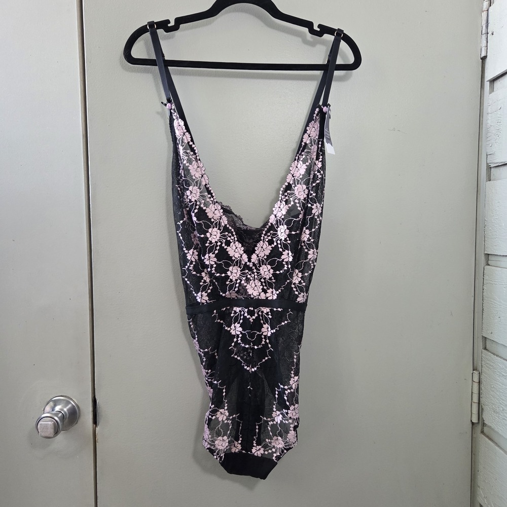 NWT Cacique Bodysuit Women's 18/20 Seriously Sexy Lace Embroidered Mesh Sheer